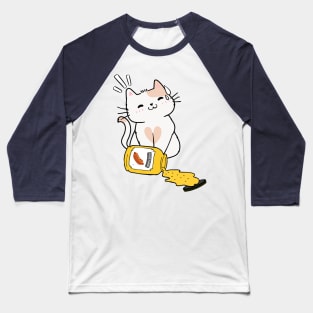 Cute Persian Cat Spilled a jar of mustard sauce Baseball T-Shirt